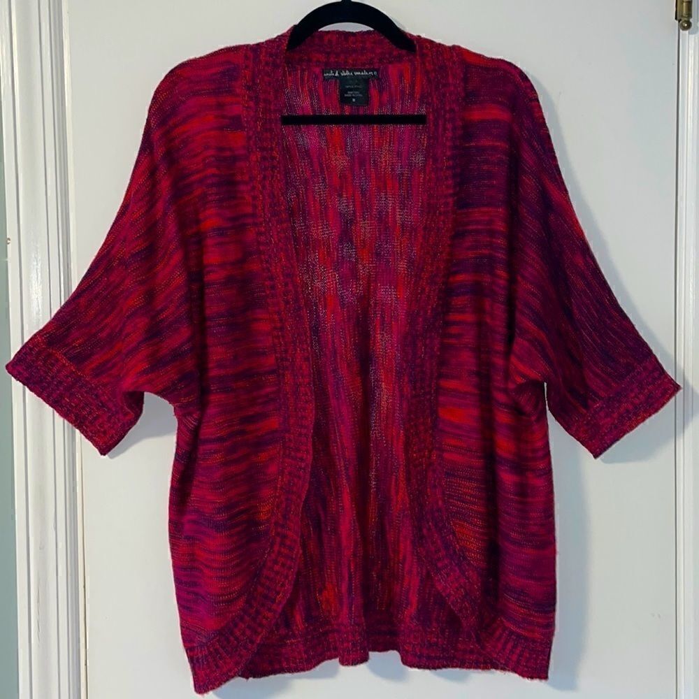 United States Sweaters 3/4 dolman sleeve variegated red & black open cardigan M
